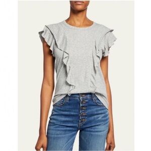 VERONICA BEARD Bea Ruffle Tee Gray Medium